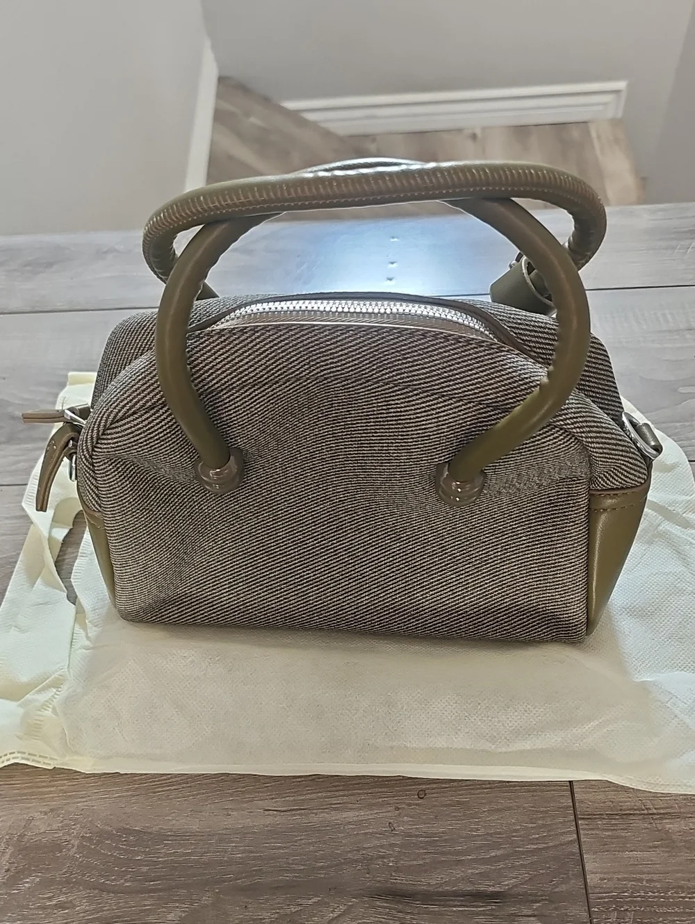 Olive Green Top-Handle Canvas Mini Bag